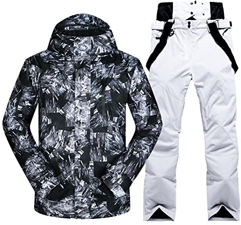 Men Ski Jacket Ski Pants Winter Warm Windproof Waterproof Outdoor Sports Snowboarding Ski Coat Trousers Ski Suit, heiyanhua+WT XL
