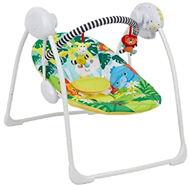 LADIDA Vikbar elektrisk babygunga, safari-design, lugnande musik, lämplig för nyfödda