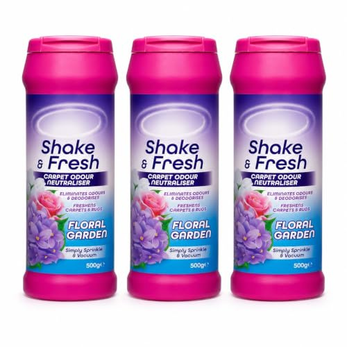 3 Shake & Fresh Carpet Freshener Powder - Floral Garden Scented - Rug, Mat & Carpet Odour Neutraliser & Eliminator - Carpet Fresh 500g