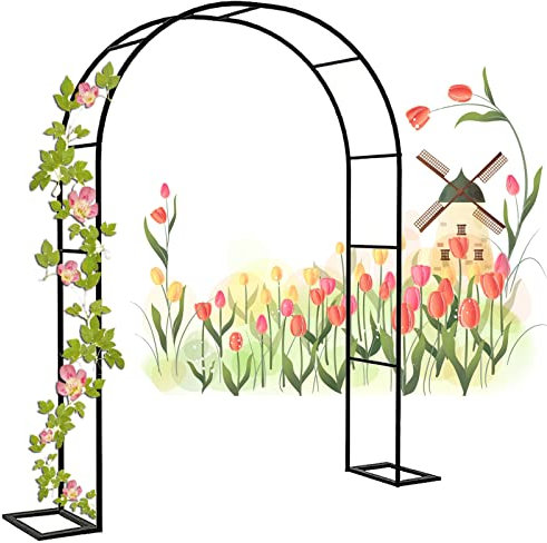 Garden Arch With Base, Metal Arbor Trellis Pergola For Support Climbing Plants & Roses, Lawn Backyard Patio Party Decoration Wedding Arches 120×220cm/140x230cm/180x220cm/280x220cm Black (Size : 120x2