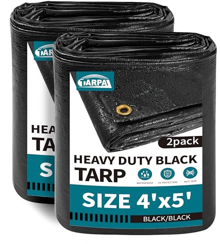 TARPAL Waterproof tarp 4x5 Feet（2Pack） Black Heavy Duty tarp 14mil polyethylene tarps Multifunctional Tarpaulin，Snow or UV Protection,Suitable for Outdoor Furniture, awnings,Roofs,Tents tarps Cover