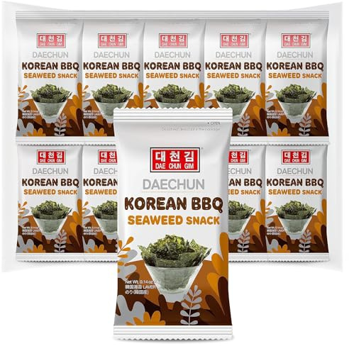 CHOI's 1 (Daechun) Snacks coréens aux algues BBQ – (Paquet de 20) – Céto, sans gluten, plein de fibres, vitamines, minéraux, collation riche en protéines, collation saine, oméga 3 – Produit de Corée