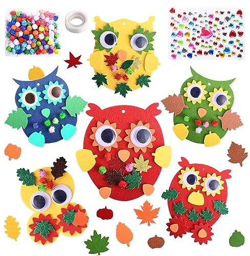 Aohcae Bastelset Herbst für Kinder, 6 Stück Eule herbst basteln mit kindern, Kreative Bastelsets für Kinder Festliche Geschenk Halloween Weihnachten Erntedankfest, Hängend Dekorieren