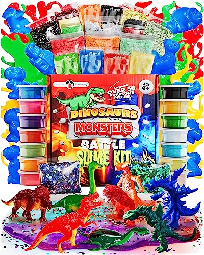 Original Stationery Dinosaurier und Monster Kampf Schleim-Set mit 14 vorgefertigten Schleimen für Kinder, Lustige Dinosaurierfiguren, und Dinosaurier-Spielzeug für Jungen