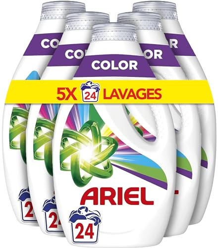 Ariel Lessive Liquide, 5 x 24 Lavages, Couleur, Impeccable Même En Cycle Court Et À Froid, Fabriqué En France