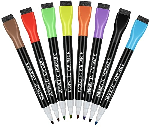 OFFCUP Whiteboard Marker, 8 Farbe Magnetische Whiteboard Stifte, Folienstift Abwischbar Stift mit Dry Erase Fine Tip Trocken Abwischbar Magnettafel Stifte Schnelltrocknend