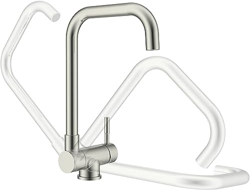 Ulytid Grifo Cocina Abatible Ventana, Grifos Cocina Fregadero Giratorio 360°, Grifo Monomando Plegable 180°, L-form Mezclador Cocina de Acero Inoxidable para Ventana Frontal, Agua Fría y Caliente