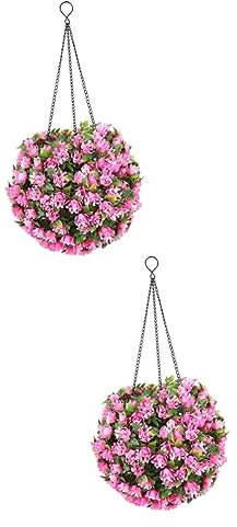 Angoily 2pcs Solar Lighted Topiary Flower Ball Led Hanging Ball Lamp Artificial Decor for Garden Solar Light