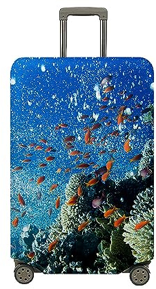 Hixingo Elastisch Kofferhülle Kofferschutzhülle, Koffer Schutzhülle Staubdichte Reisekoffer Hülle Trolley Case Schutzhülle Reisegepäckabdeckung (Meeresboden Fisch 5,XL (30-32 Zoll))
