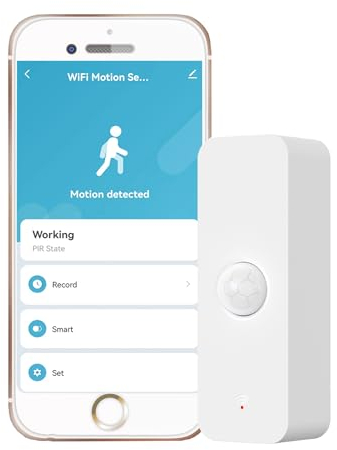 WiFi PIR Motion Sensor: Smart Indoor Motion Detector with App Notification Alerts & Records, Battery Included, Infrared Movement Detector for Remote Monitor and Home Automation (1-Pack)