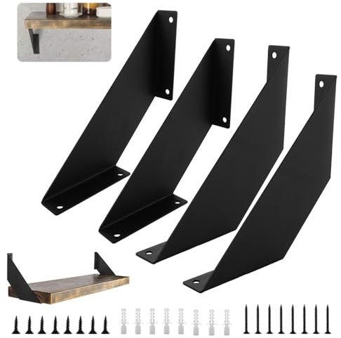 DAJAVE 4 Stück Regalhalterung Schwarz Regalträger 20cm Schwerlastwinkel Regalhalterung, Eisen Regalwinkel für Winkel Regal, Regalhalterung Rustikal mit Schraube Regalträger