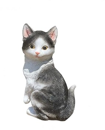Pevfeciy Große Gartenfiguren für draußen gartenstatuen Katzen deko Gartendeko Schwarz-weiße Katzenfiguren Harz Skulptur,für Garten Rasen und Verandadekoration 30x20x15cm,Schwarz