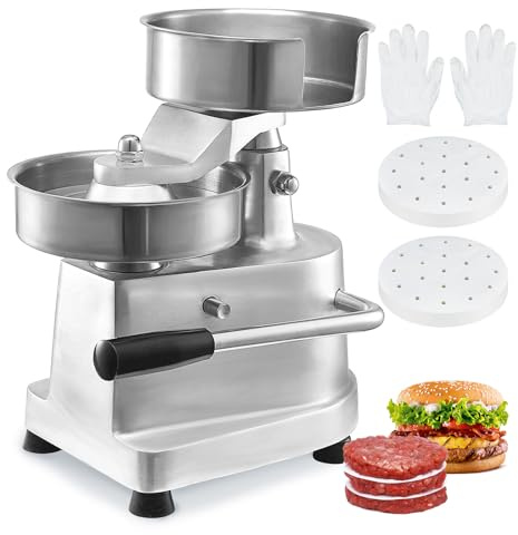 VEVOR Macchina da cucina per hamburger di manzo da 150 mm, resistente, in acciaio inox per uso alimentare, per la preparazione di carne da cucina, con 1000 cartine per polpette, 18/8