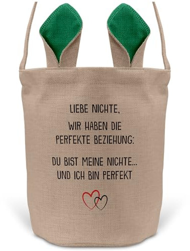 22Feels Nichte Mädchen Osterkorb mit Henkel Ostergeschenk Tragetasche Ostern Deko Osternest Körbchen Hasenohren (Beige/Grün)