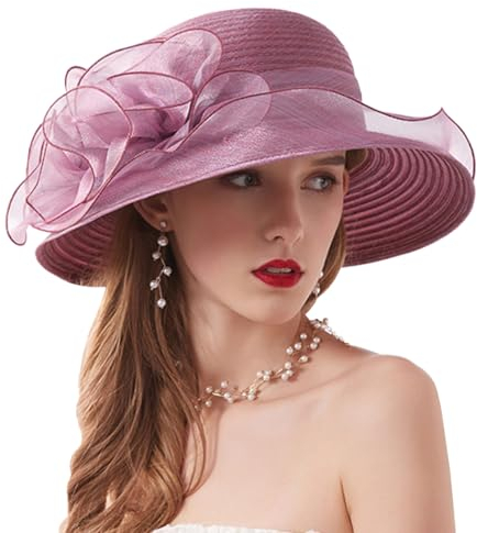 ZESLIV Damenhut Organza Hut Hochzeit Anlasshut Brauthut Sonnenhut Blumen Faltbarer Sommerhut Sonnenschutz Strandhut Strohhüte, Lila