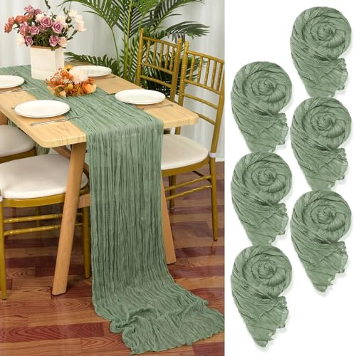 6-pack Seihtuch bordslöpare, salviagrön, 55 x 300 cm, grönt, rustikt nättyg, bohemisk, ostduk för bröllop, möhippa, bordsdekoration