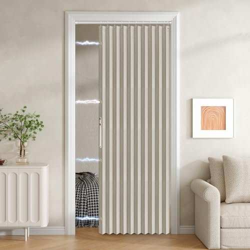 JILRON 100% Blackout Fabric Folding Door Curtain with Magnetic Closure - Accordion Style for Sliding Doors, Closets,Wardrobe and Temporary Door Solutions Doorway Curtains（W42 x L78, Off White 1 Panel）