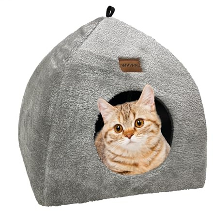 Whiwhi Katzenhöhle für Drinnen Katzenzelt mit Waschbarem Plüschkissen Weiches und Flauschiges Katzenhaus Klappbar Katzenbett Höhle 45x45x41cm