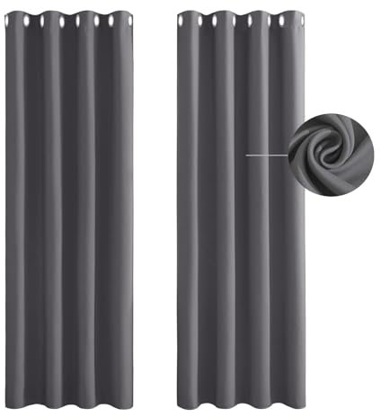 Verdunklungsvorhänge 2Er Set 140 x 65 cm Thermo Vorhang Kälteschutz Blackout Wärmeisolierend Thermovorhang 2Er Set für Schiene Blackout Curtains, Dunkelgrau