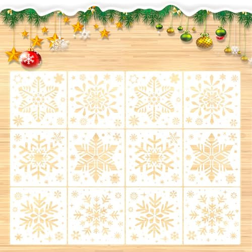 Schablone Schneeflocken Klein, 12 Stück Schneeflocken Schablone Wand, pour décoration de Noël, décoration de vacances, (20 x 20 cm)
