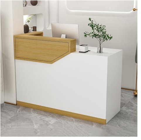 Moderner Rezeptionstisch aus Holz mit Schrank für Salon, Spa, Büro, Einzelhandel, Kasse, stilvoller Thekentisch vorn für Schönheits- und Lobbybereiche