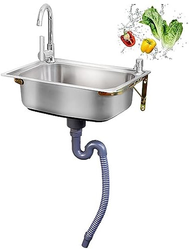 Generisch Edelstahl-Spülbecken, kleines Wandspülbecken zum Händewaschen, kommerzielles Handwaschbecken mit Wasserhahn, für Zuhause, Restaurant, Bauernhaus, Badezimmer, Waschküche (Größe: 48 x 35 x 15