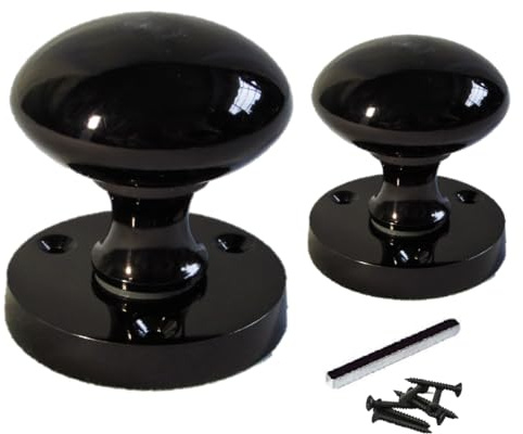 Betley Butterfly Black Nickel Mortice Sprung Door Knob Set Pack Pair Round Victorian Door Knobs 56mm (Handles, 1, Pairs)