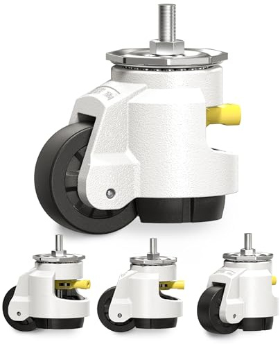 HOLKIE Leveling Stem Castor Wheels Set of 4 Heavy Duty with Ratchet Handle, 1/2 and M12 Screw Size Retractable Castors, Adjustable Casters for Furniture, Workbench, Machine, Total Capacity 2250KG