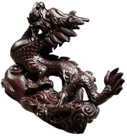 ABOOFAN Drachenstatue Vintage Chinesischer Stil Braun Handgefertigte Holzfigur Deko für Wohnzimmer und Weinschrank Künstlerische Drachenbastelarbeit