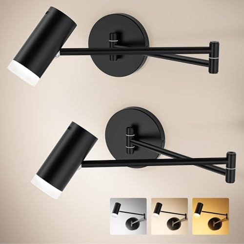 LABOREDUCER Akku Wandleuchte Innen 2er Set, LED Wandlampe Schwarz Kabellos | Wiederaufladbare Wandlampe mit Fernbedienung, 180° drehbar für Schlafzimmer, Bilder und Wohnbereich