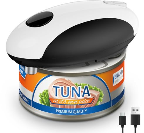Abrelatas Eléctrico Recargable por USB – Funciona con Pilas, Operación Automática con un Solo Toque, Soporte Magnético para la Tapa & Corte Suave, Inalámbrico & Fácil de Usar para Personas Mayores