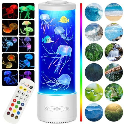 Radikor Quallen Lampe mit 12 weißem Rauschen, Jellyfish Lamp mit 10 Farben und Fernbedienung, LED Quallen Aquarium Lampe für Kinder Erwachsene, Quallen Lavalampe für Entspannung Wohndekoration, Weiß