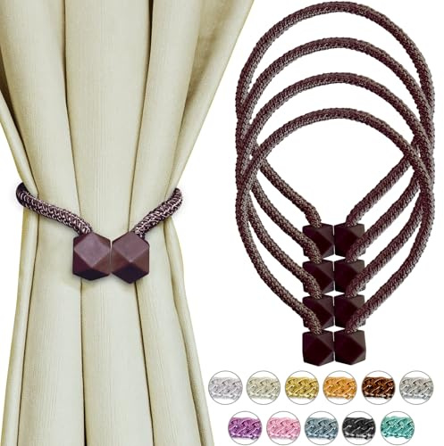 Yazikisa Raffhalter für Vorhänge 4 Stück Magnetische Vorhanghalter Gardinen Raffhalter Magnet Drapierte Seil Schnalle Elegant Outdoor Esszimmer Schlafzimmer Deko Kaffee Braun