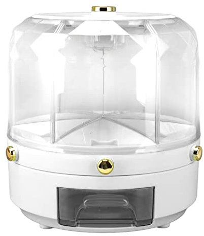 6KG Rotating Grain Storage Box 360 Degree Rotating Rice Dispenser 6 Grids Rice Bucket for Rice Beans Grains Home Kitchen Storage (White)