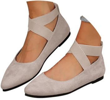 Minetom Damen Bequeme Ballerinas Flache Schuhe Mit Knöchelwickel Und Elastischen Kreuzträgern Leicht Slip On Abend Hochzeit Flats Schuhe B Aprikose 39 EU