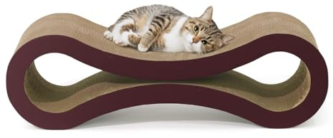 BOWHAUS Infinity Cat Scratcher Lounger, Reversible Scratcher, Infinity Cat Cardboard Scratcher, Large Cat Scratching Pad, Scratching Board, Scratcher Lounge Bed for Indoor Cats, Brown