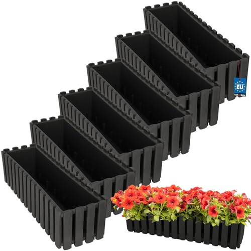 KOTARBAU® 6er Set Blumenkasten - Blumentopf - 58x18x16 cm - Grau - Kunststoff - Pflanzkasten - Balkonkasten - Pflanzkübel Rechteckig - Übertopf Groß - Blumenkasten Balkon