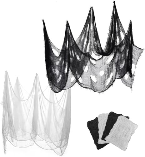 Milaloko Halloween Black White Spooky Gauze, 4 Pcs 76 x 183cm Creepy Cloth Scary Netting Gauze Spider Web for Halloween Haunted House Window Decoration