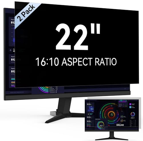 2 Stück Monitor Sichtschutzfilter 22 Zoll Seitenverhältnis 16:10 | Anti Blaulicht Blendschutz Abnehmbarer Coumputer Privacy Filter Blickschutzfolie Kompatibel mit Lenovo/HP/Dell/Acer/Samsung