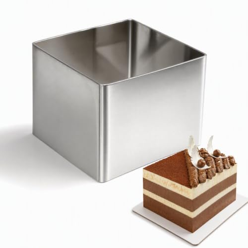 TOPPERFUN Square Cake Ring Stainless Steel Mousse Mold Baking Tool | Smooth surface design, reusable pastry cutter, for mousse cakes, desserts and dough shaping, silver 3 inch size