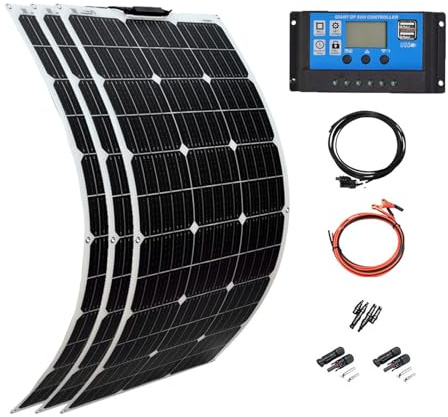 EpyGnom 300W 12V Panel Solar Flexible 18V Placa Solar Monocristalino 40A Controlador de Cargador Módulo Fotovoltaico para Caravana Autocaravana Furgonetas Barco Yate Carga de Baterías 3 * 300W