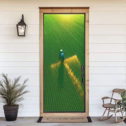 3D Door Sticker Tractor Spray Fertilizer Green Field Door Decal Peel and Stick Wallpaper Self-Adhesive Removable Mural Vinyl Stickers Poster Home Decor 30.3x78.7