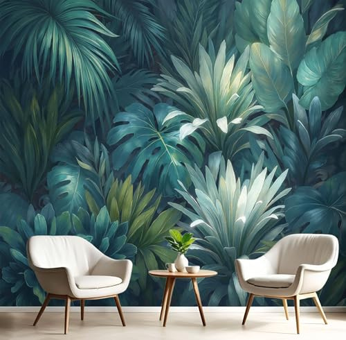 JEDTAKCT Emerald Green Photo Wallpaper Monstera Rainforest 59X 41 150X105Cm (W X H), Plant Landscape Wall Art Wallpaper Mural Modern Design Living Room Bedroom Hallway Murals Wall Decoration