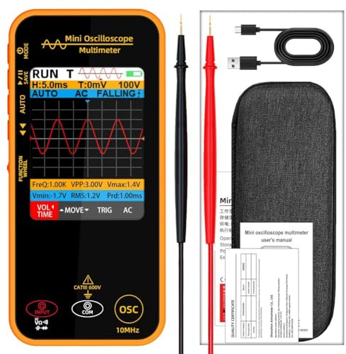 Gettimore Multimetro digitale con oscilloscopio grafico 10 MHz per auto-ranging True RMS 6000 conteggi per tensione AC/DC resistenza corrente capacità test continuità frequenza, conforme CE CAT III Sa