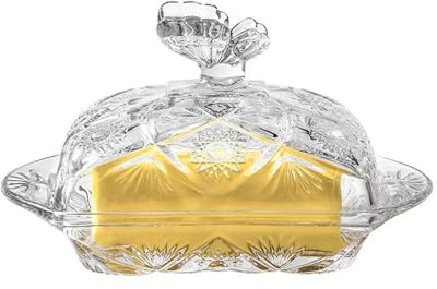 Mantequera Mantequera de cristal con diseño mariposa y tapa, transparente, for postre, tartas, quesos encimeras cocina
