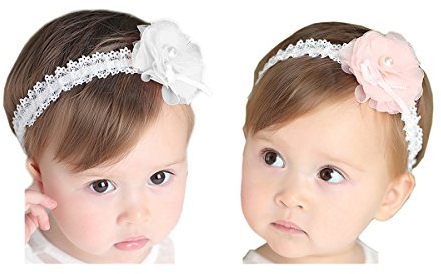 Hocaies 2 Stück Baby Kinder Haarband Mädchen Stirnband Kopfband Blumen Blüte Haarschmuck Headband Hairband Babygeschenke Taufe Geschenksets (01)