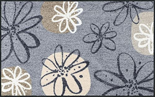 Erwin Müller Fußmatte Koblenz, Schmutzfangmatte, Fußabtreter rutschhemmend, Blumenmotiv grau/braun Größe 75x120 cm - robust, langlebig, pflegeleicht, für Fußbodenheizung geeignet