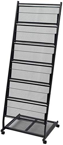 Tidyard Katalogständer Prospektständer aus Stahl mit 6 Regalen und 4 Lenkrollen für A4 Bücher, 47,5 × 43 × 133 cm (L × B × H), Schwarz