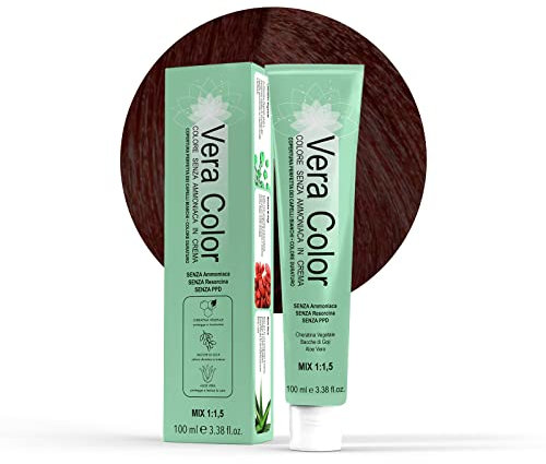 Vera Color - Castano Chiaro Rame 5.4 - Colorazione Professionale Long Lasting in Crema Senza ammoniaca con Cheratina Vegetale, Aloe Vera e Bacche di Goji - Copertura Totale Capelli Bianchi - 100ml