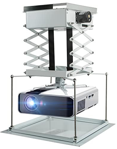 CGOLDENWALL Motorized Projector Mount with Remote Control & Fixing Plate, Hidden Type Telescopic Lift, Double Motors, Max Load 44lb, Running Distance 150cm/59.05inches